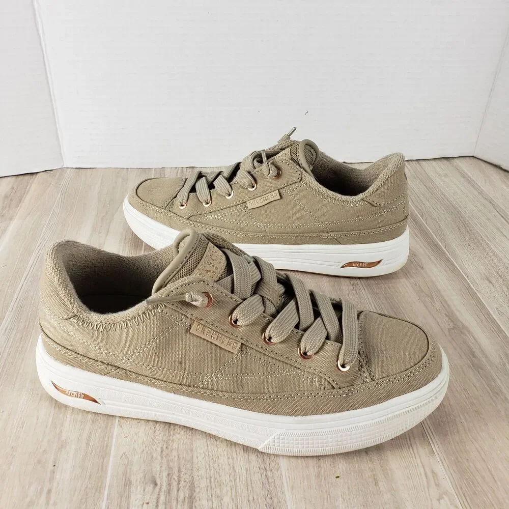 Skechers Arch Fit Arcade Meet Ya There Womens Size 6 Beige Athletic Sneakers